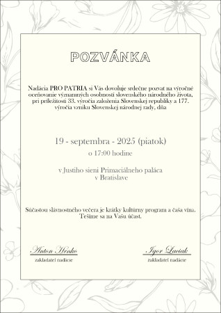Oceňovanie osobností slovenského národného života Nadáciou Pro Patria 19. 9. 25 v Bratislave